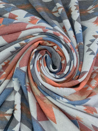 Queen Blue/Copper Rose/Dark Coral/Multi Polyester/Rayon/Lycra Southwest Print French Terry Knit - 58W