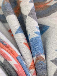 Queen Blue/Copper Rose/Dark Coral/Multi Polyester/Rayon/Lycra Southwest Print French Terry Knit - 58W