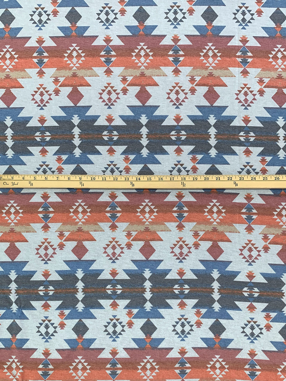 Queen Blue/Copper Rose/Dark Coral/Multi Polyester/Rayon/Lycra Southwest Print French Terry Knit - 58W