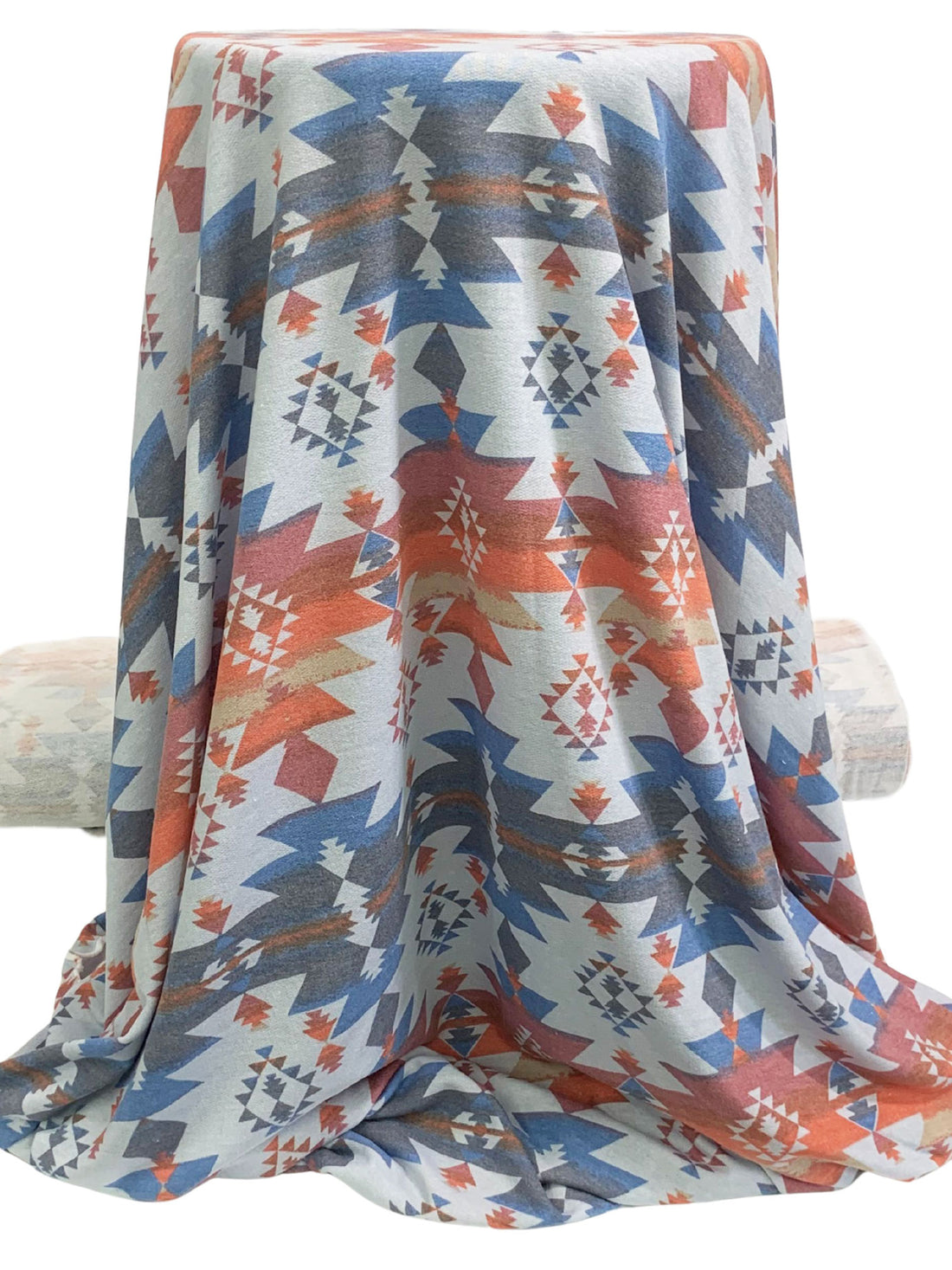 Queen Blue/Copper Rose/Dark Coral/Multi Polyester/Rayon/Lycra Southwest Print French Terry Knit - 58W