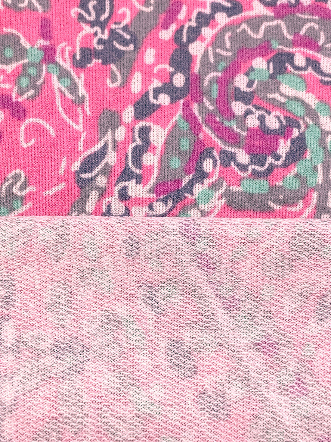 Charm Pink/Old Lavender/White/Multi Polyester/Rayon/Lycra Stylized Paisley Print French Terry Knit - 59W