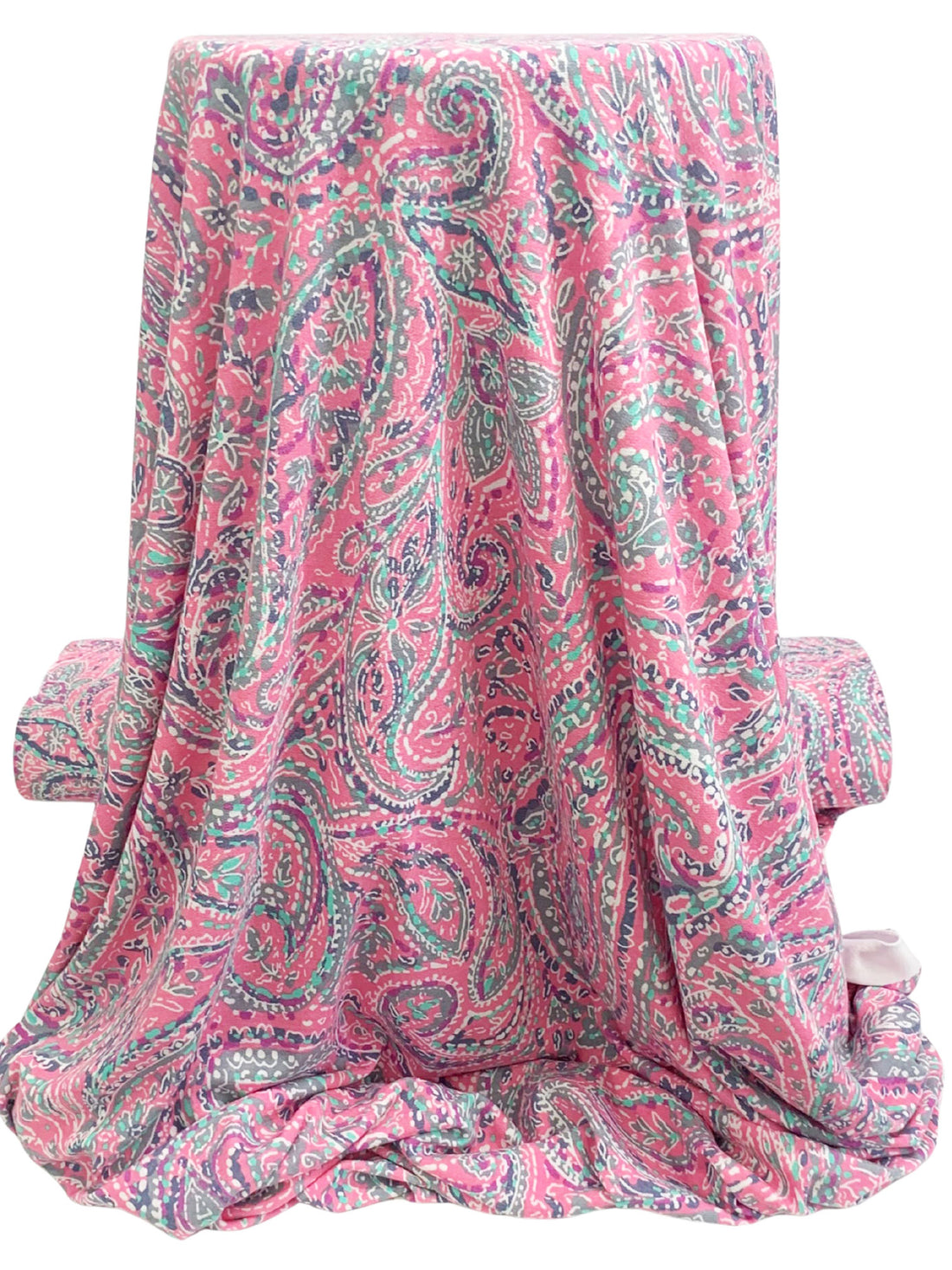 Charm Pink/Old Lavender/White/Multi Polyester/Rayon/Lycra Stylized Paisley Print French Terry Knit - 59W