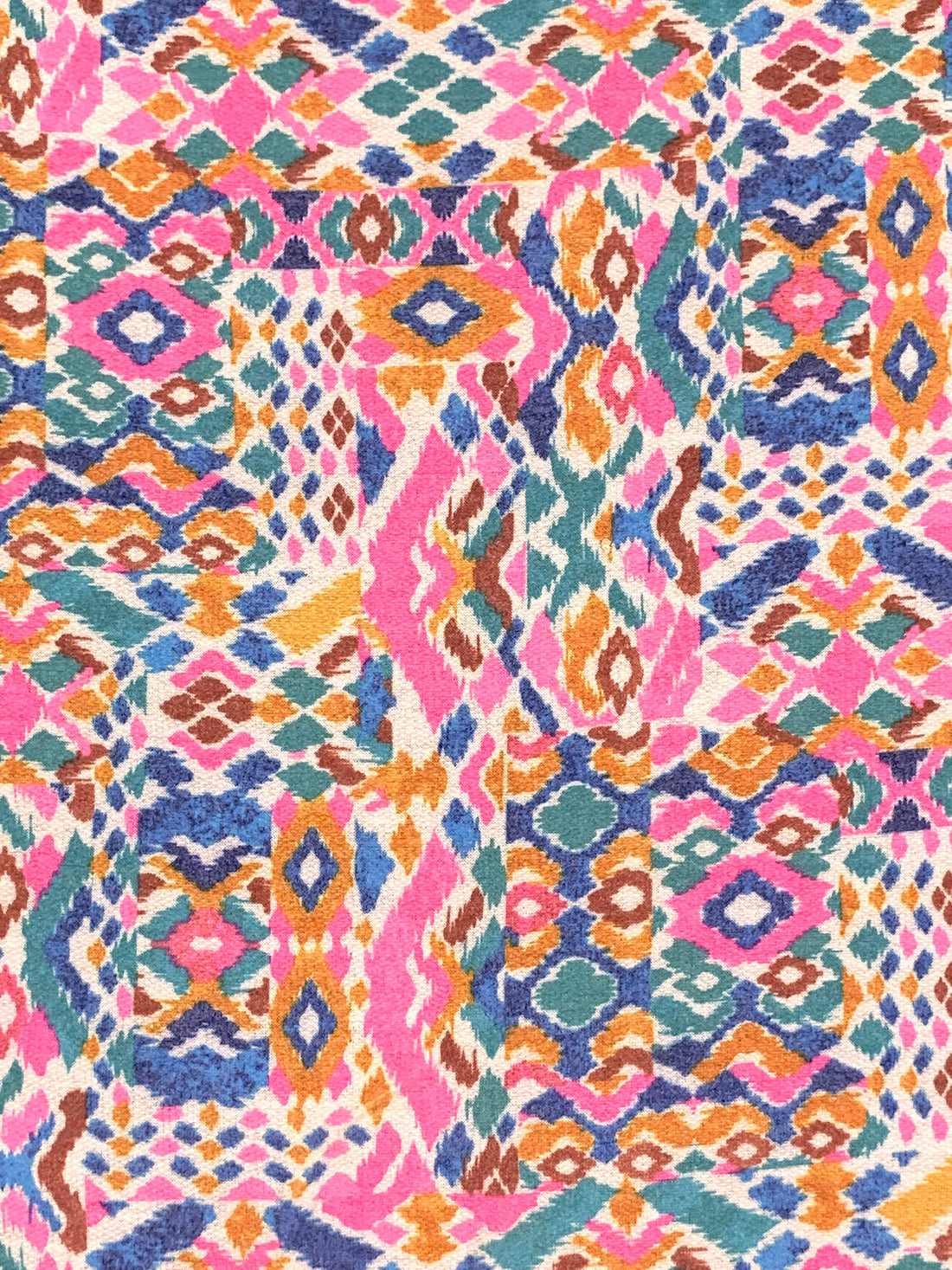 French Pink/True Blue/Turmeric/Multi Polyester/Rayon/Lycra Southwest-Look Print French Terry Knit - 60W