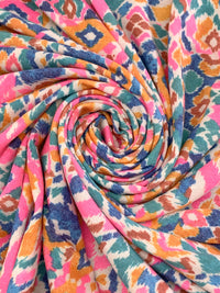 French Pink/True Blue/Turmeric/Multi Polyester/Rayon/Lycra Southwest-Look Print French Terry Knit - 60W