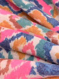 French Pink/True Blue/Turmeric/Multi Polyester/Rayon/Lycra Southwest-Look Print French Terry Knit - 60W