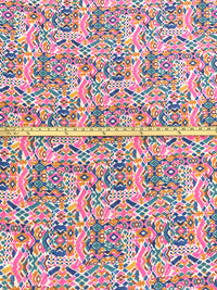 French Pink/True Blue/Turmeric/Multi Polyester/Rayon/Lycra Southwest-Look Print French Terry Knit - 60W