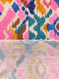 French Pink/True Blue/Turmeric/Multi Polyester/Rayon/Lycra Southwest-Look Print French Terry Knit - 60W