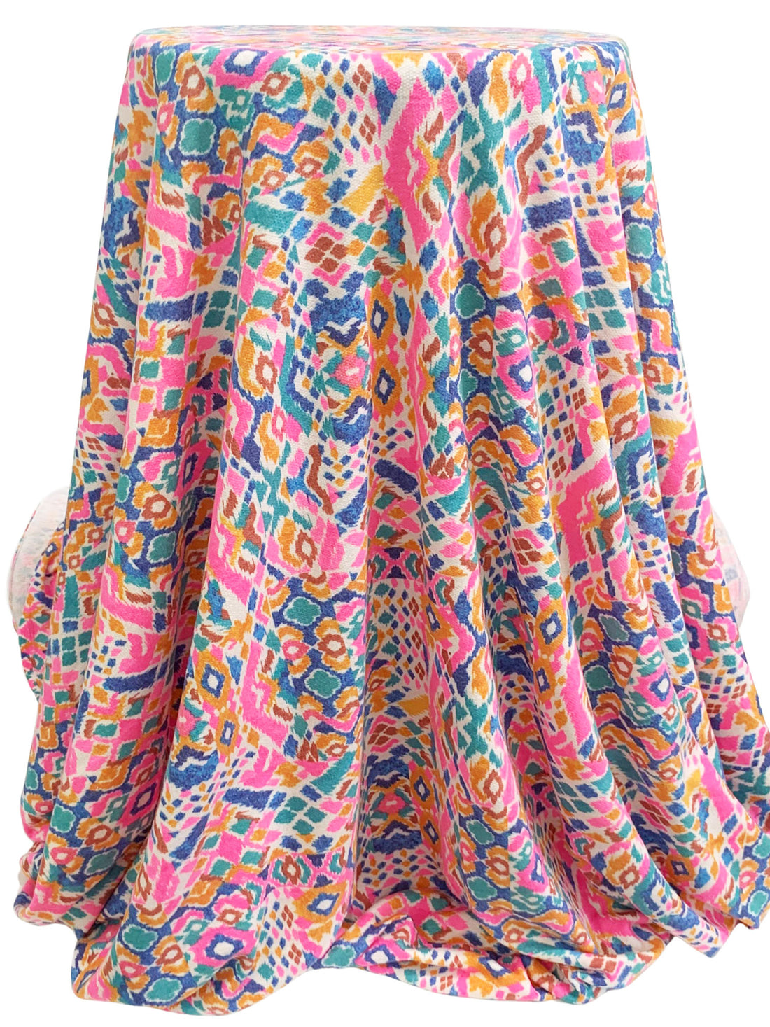 French Pink/True Blue/Turmeric/Multi Polyester/Rayon/Lycra Southwest-Look Print French Terry Knit - 60W