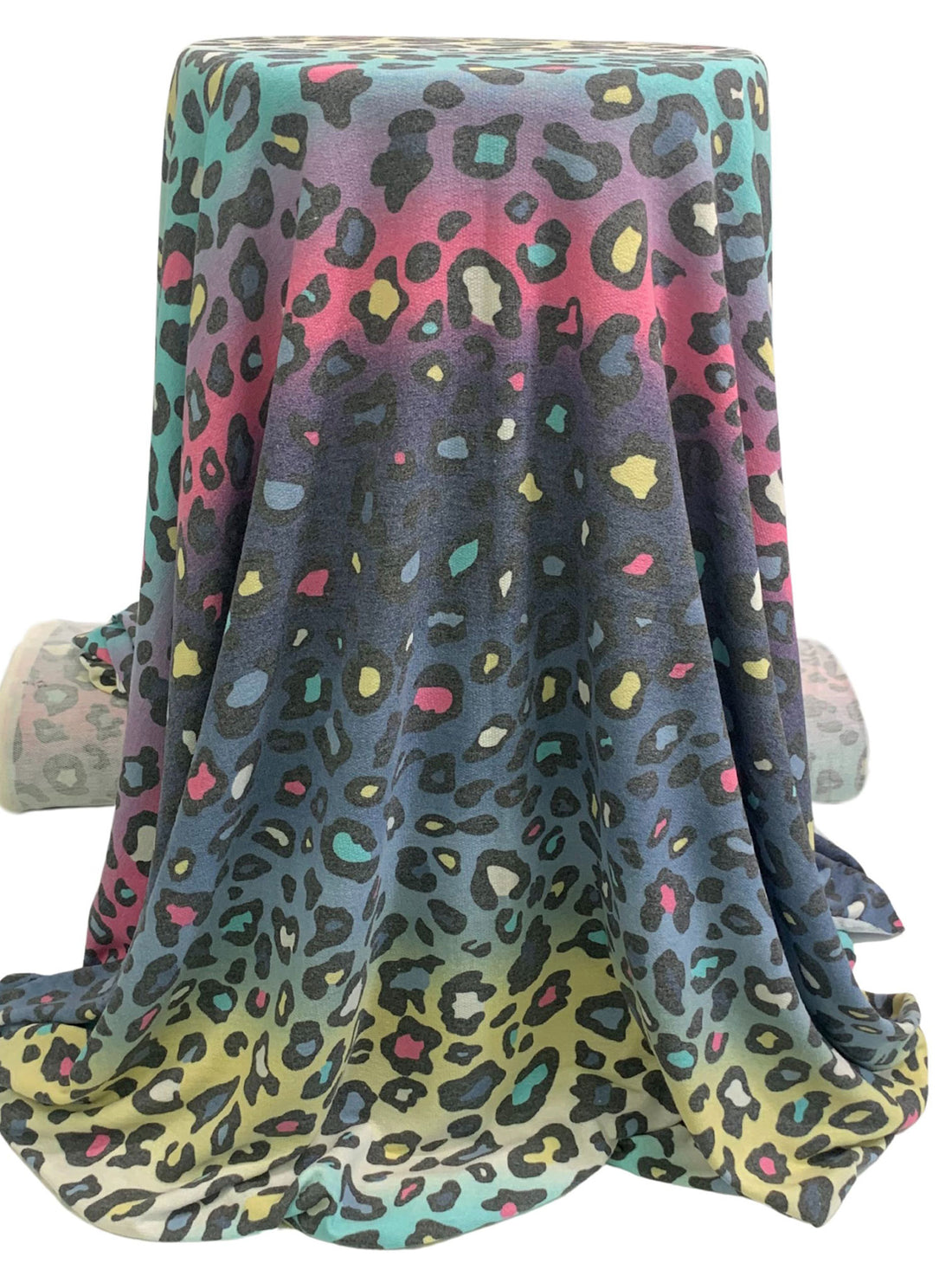 Charm Pink/Pewter Blue/Dark Gray/Multi Polyester/Rayon/Lycra Animal Print French Terry Knit - 60W