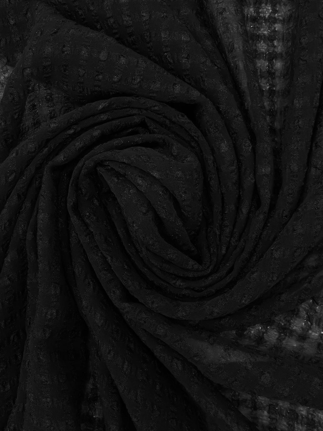 Black 100% Polyester Check Weave Crinkle Chiffon 43W