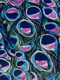 Dark Blue/Spanish Green/Boysenberry/Multi 100% Silk Abstract Peacock Feather Print Double Georgette - NY Designer - 54W