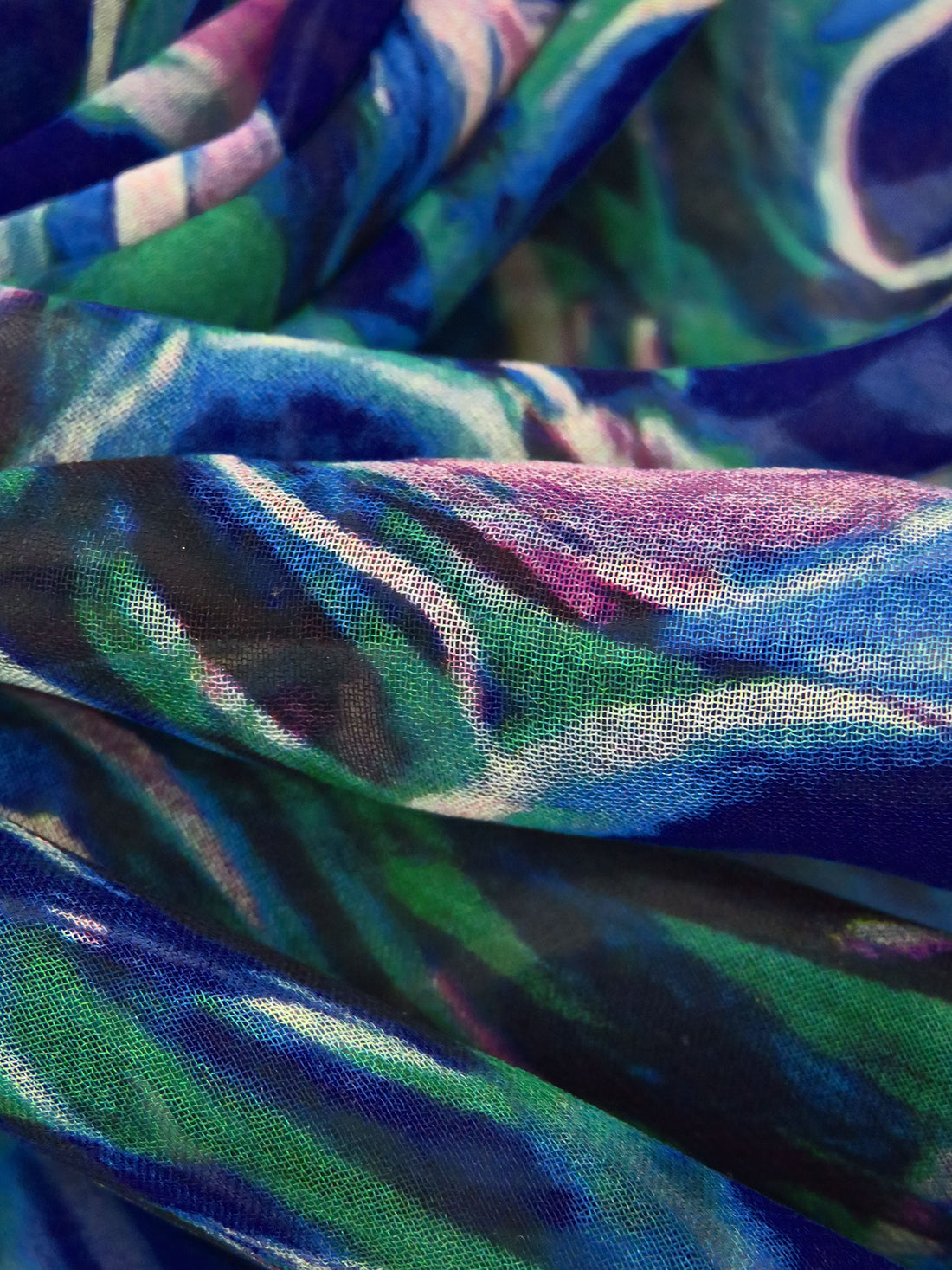 Dark Blue/Spanish Green/Boysenberry/Multi 100% Silk Abstract Peacock Feather Print Double Georgette - NY Designer - 54W
