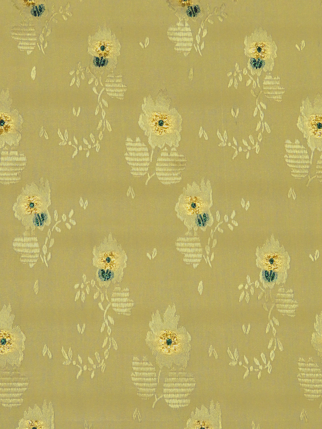 Vegas Gold/Dark Green/Gold 100% Silk Floral On Stripe Weave Jacquard Blouse Weight Woven - NY Designer - 57W