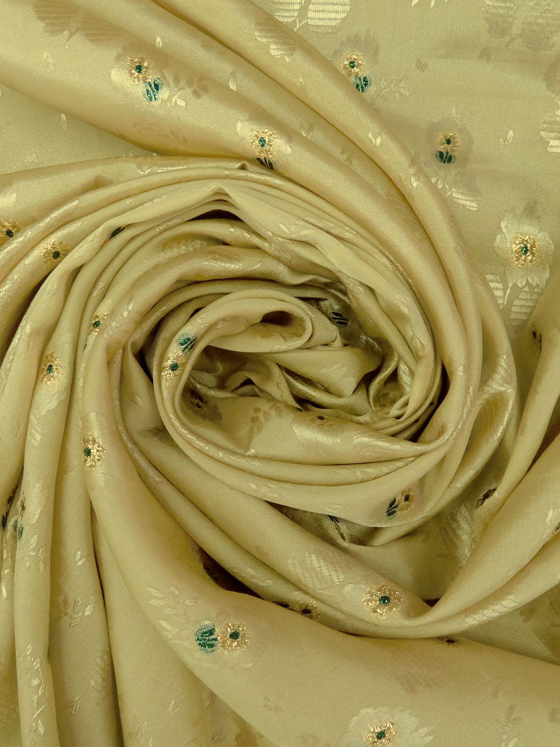 Vegas Gold/Dark Green/Gold 100% Silk Floral On Stripe Weave Jacquard Blouse Weight Woven - NY Designer - 57W