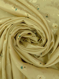 Vegas Gold/Dark Green/Gold 100% Silk Floral On Stripe Weave Jacquard Blouse Weight Woven - NY Designer - 57W