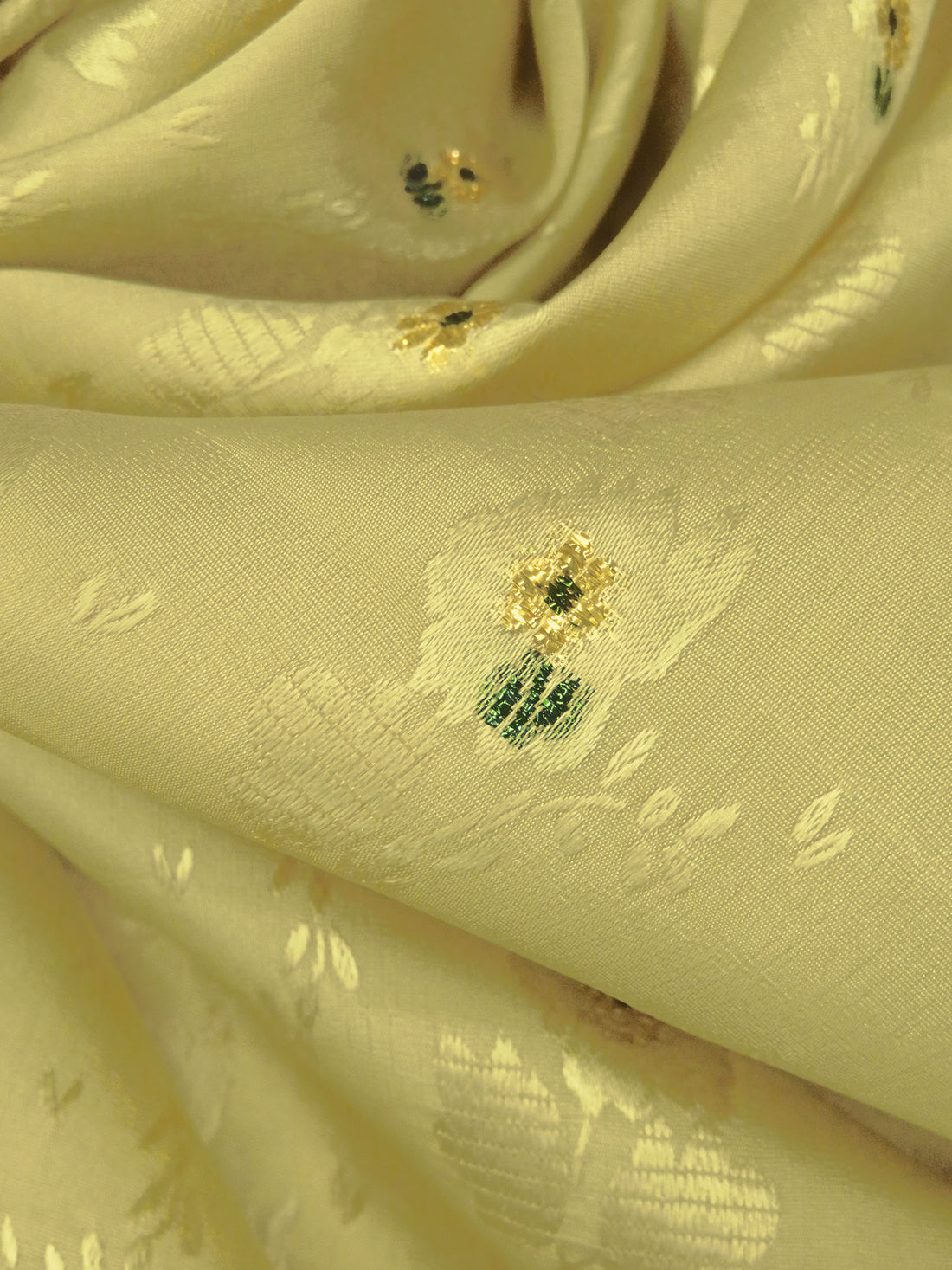 Vegas Gold/Dark Green/Gold 100% Silk Floral On Stripe Weave Jacquard Blouse Weight Woven - NY Designer - 57W