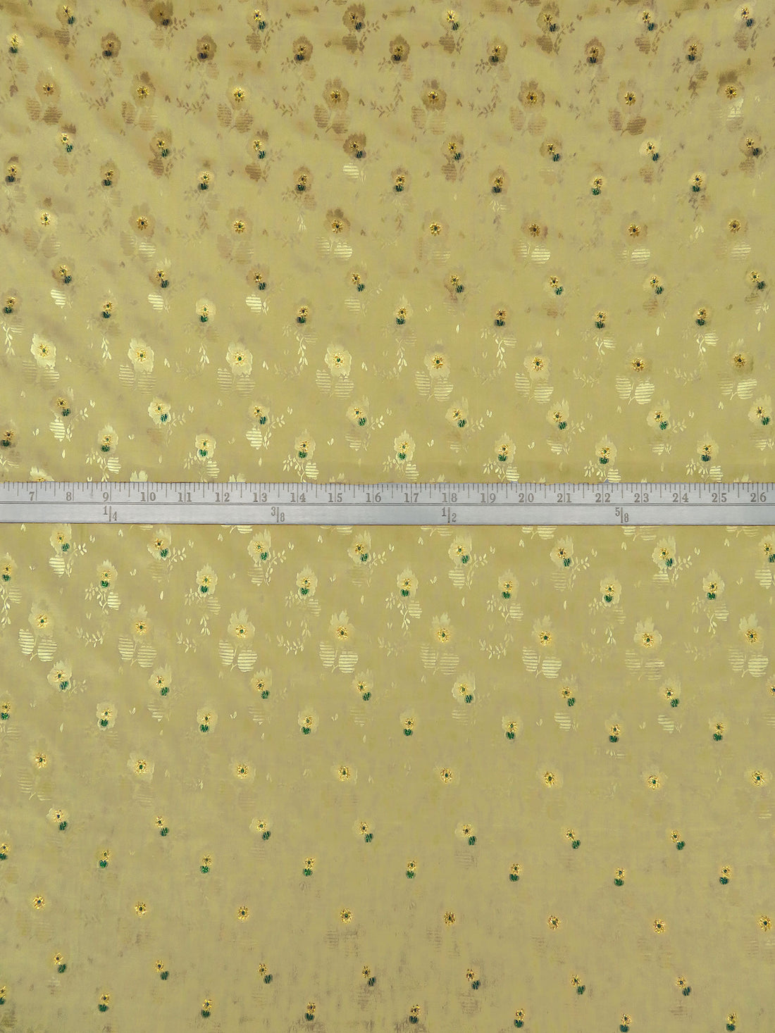 Vegas Gold/Dark Green/Gold 100% Silk Floral On Stripe Weave Jacquard Blouse Weight Woven - NY Designer - 57W