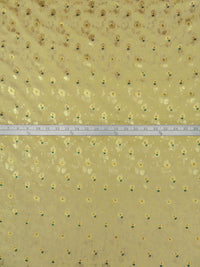 Vegas Gold/Dark Green/Gold 100% Silk Floral On Stripe Weave Jacquard Blouse Weight Woven - NY Designer - 57W