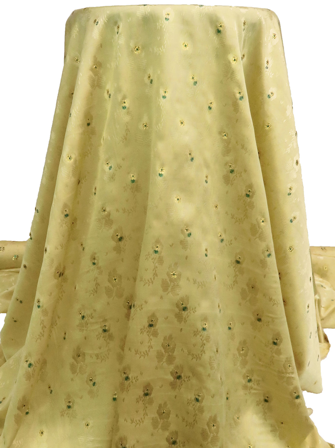 Vegas Gold/Dark Green/Gold 100% Silk Floral On Stripe Weave Jacquard Blouse Weight Woven - NY Designer - 57W