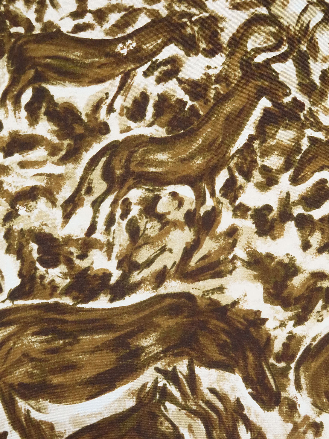 Golden Brown/Dark Brown/Almond/Multi 100% Silk Painterly Abstract Deer Print Twill - NY Designer - 55W