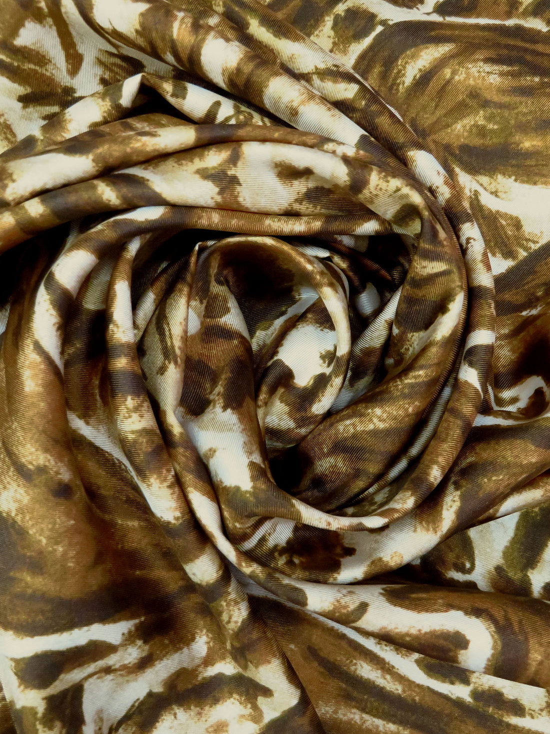 Golden Brown/Dark Brown/Almond/Multi 100% Silk Painterly Abstract Deer Print Twill - NY Designer - 55W