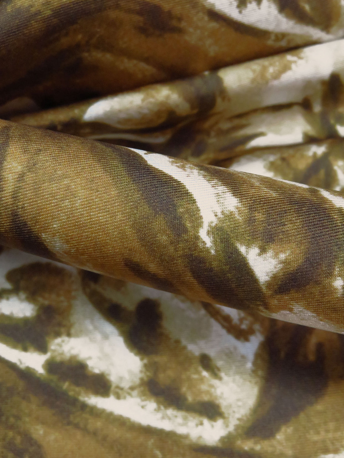 Golden Brown/Dark Brown/Almond/Multi 100% Silk Painterly Abstract Deer Print Twill - NY Designer - 55W