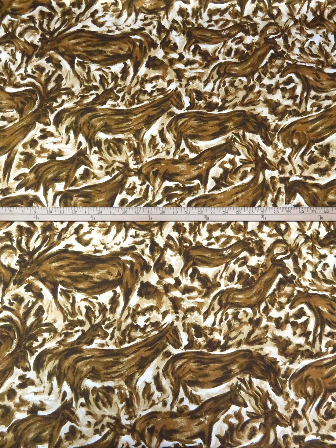 Golden Brown/Dark Brown/Almond/Multi 100% Silk Painterly Abstract Deer Print Twill - NY Designer - 55W