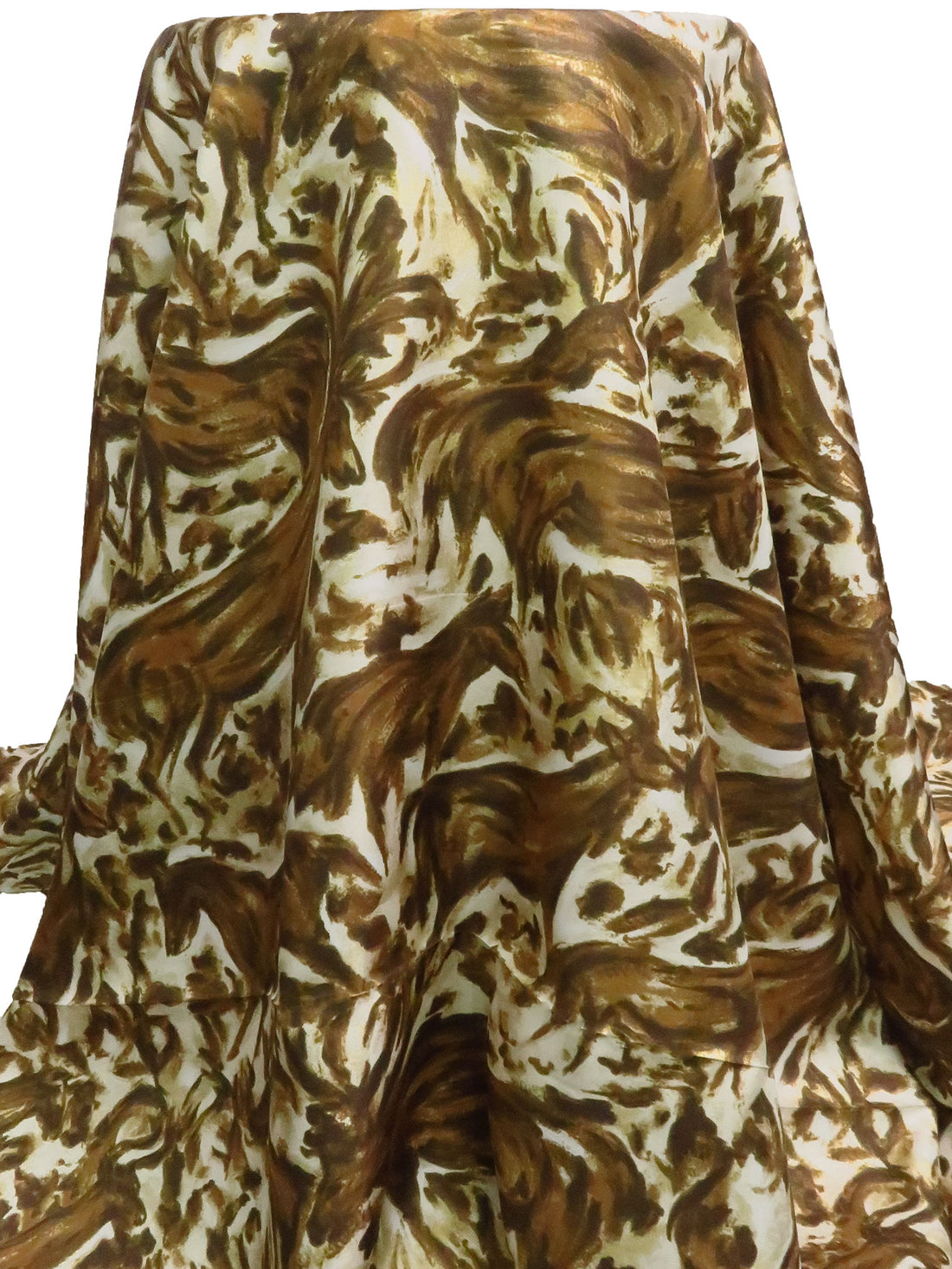 Golden Brown/Dark Brown/Almond/Multi 100% Silk Painterly Abstract Deer Print Twill - NY Designer - 55W