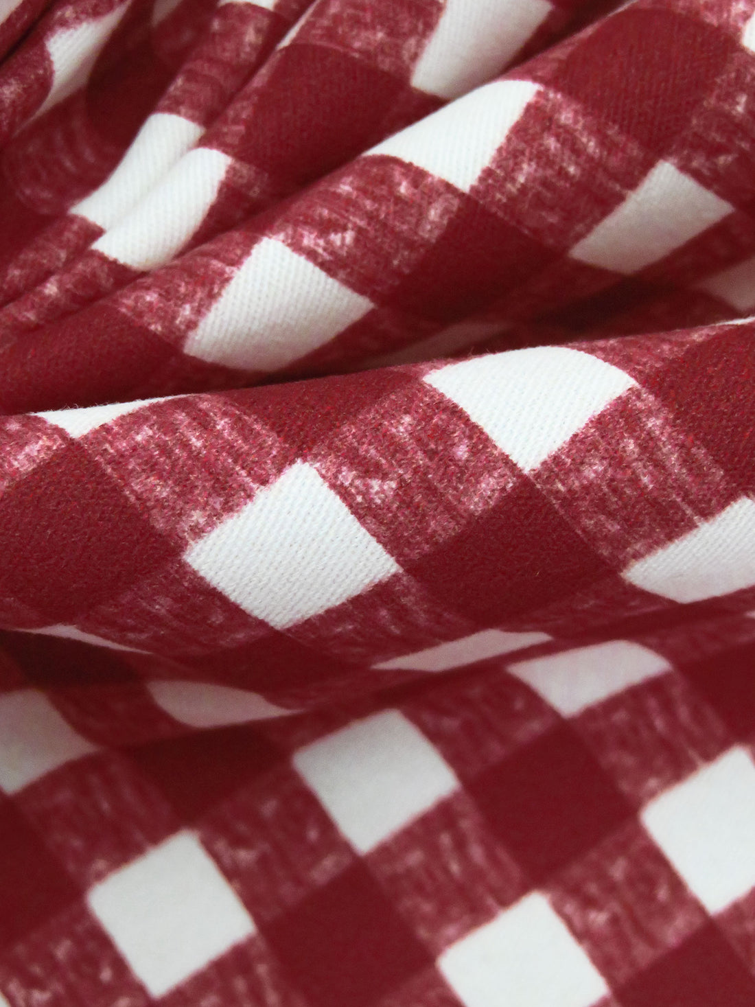 Muted Falu Red/White 100% Cotton Gingham Print Brushed Twill Bottom Weight - NY Designer - 59W