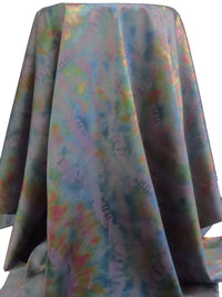 Old Lavender/Deep Puce/Queen Blue/Multi Polyester/Lycra Tie-Dye Look Print Stretch Satin - NY Designer - 53W