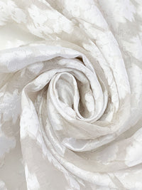 Penguin White Silk/Polyester Floral Burnout Jacquard Organza - Imported From Italy By NY Designer - 55W
