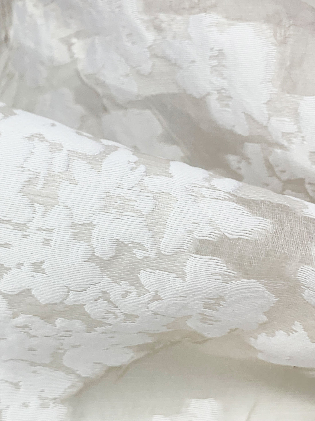Penguin White Silk/Polyester Floral Burnout Jacquard Organza - Imported From Italy By NY Designer - 55W