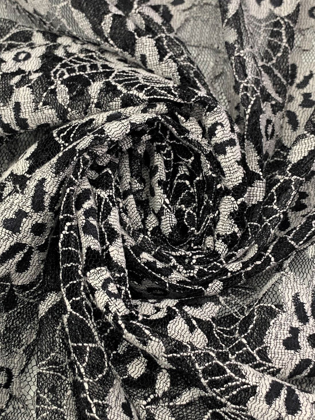 Off-White/Black 100% Polyester Floral Weave Lace Netting 54W