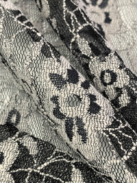Off-White/Black 100% Polyester Floral Weave Lace Netting 54W