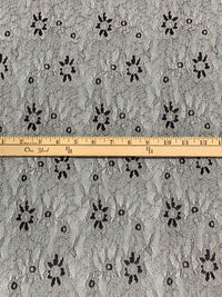 Off-White/Black 100% Polyester Floral Weave Lace Netting 54W