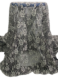 Off-White/Black 100% Polyester Floral Weave Lace Netting 54W