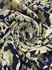 Cream/Dark Navy Polyester/Nylon Floral Velvet Burnout Chiffon - NY Designer - 42W