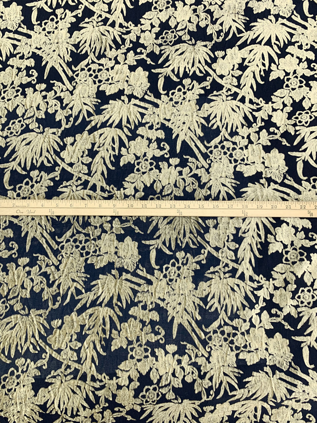 Cream/Dark Navy Polyester/Nylon Floral Velvet Burnout Chiffon - NY Designer - 42W