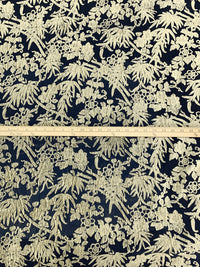 Cream/Dark Navy Polyester/Nylon Floral Velvet Burnout Chiffon - NY Designer - 42W