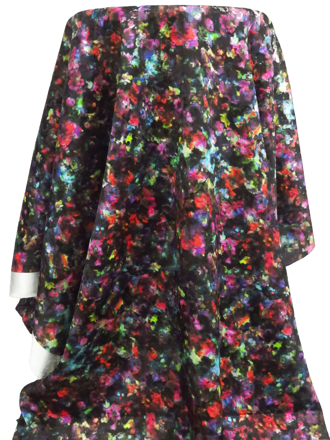 Black/Lime/Scarlet/Multi 100% Silk Grunge Print Satin-faced Broadcloth - NY Designer - 43W