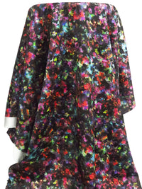 Black/Lime/Scarlet/Multi 100% Silk Grunge Print Satin-faced Broadcloth - NY Designer - 43W