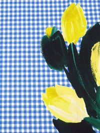 SOLD BY THE PANEL - Dark Cornflower/White/Lemon Green/Multi 100% Cotton Floral On Gingham Print Fine Twill Bottom Weight Woven - NY Designer - 59W