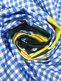 SOLD BY THE PANEL - Dark Cornflower/White/Lemon Green/Multi 100% Cotton Floral On Gingham Print Fine Twill Bottom Weight Woven - NY Designer - 59W