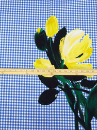 SOLD BY THE PANEL - Dark Cornflower/White/Lemon Green/Multi 100% Cotton Floral On Gingham Print Fine Twill Bottom Weight Woven - NY Designer - 59W