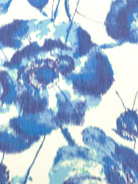 Cool Blue/Off-White 100% Polyester Large Blurred Floral Print Taffeta - Imported From Italy By NY Designer - 59W