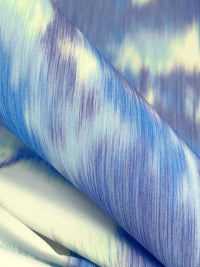 Cool Blue/Off-White 100% Polyester Large Blurred Floral Print Taffeta - Imported From Italy By NY Designer - 59W