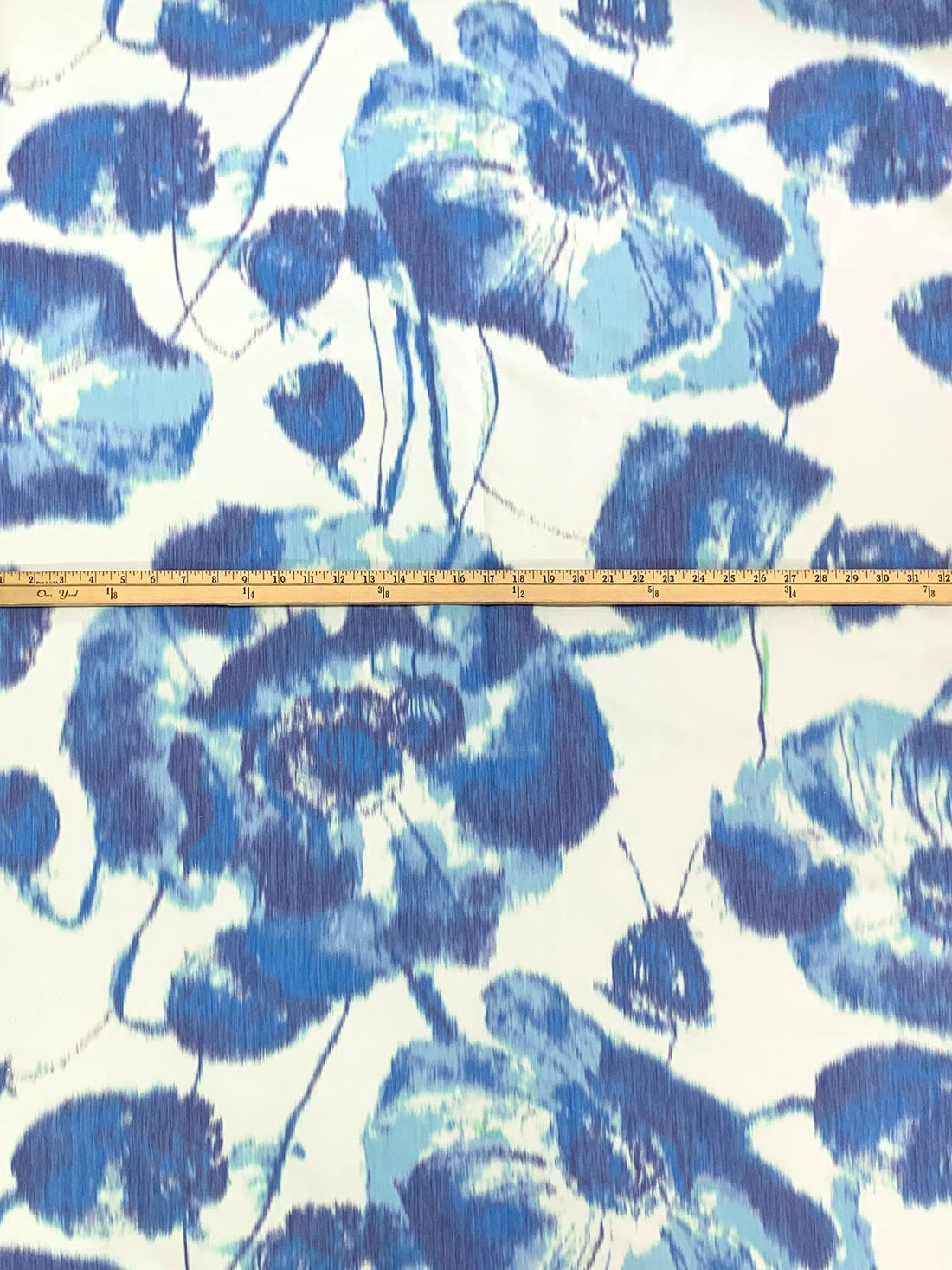 Cool Blue/Off-White 100% Polyester Large Blurred Floral Print Taffeta - Imported From Italy By NY Designer - 59W