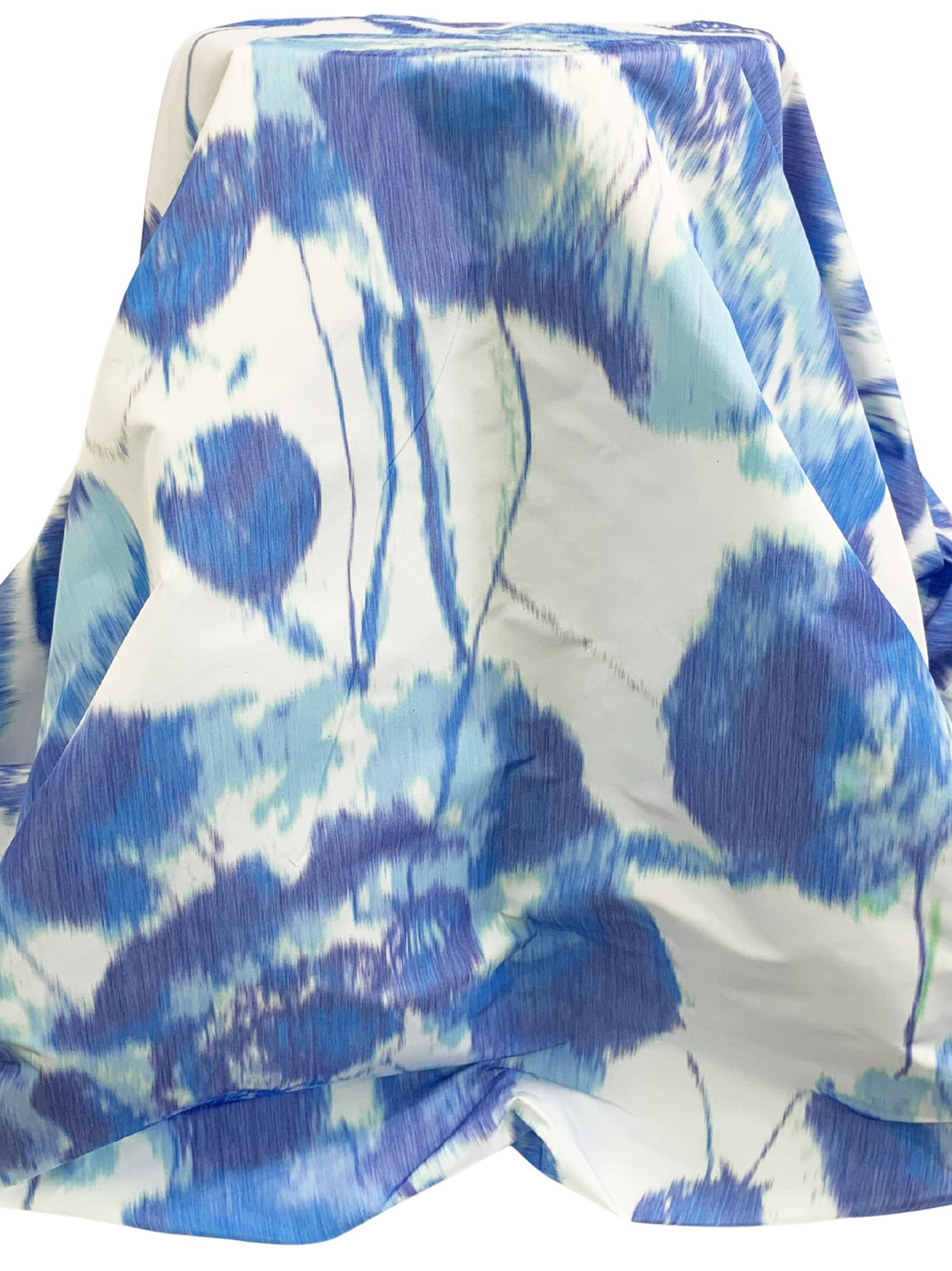 Cool Blue/Off-White 100% Polyester Large Blurred Floral Print Taffeta - Imported From Italy By NY Designer - 59W