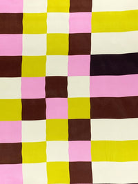 Mahogany/Pastel Magenta/Margarine 100% Rayon Check Stripe Twill Woven - NY Designer - 54W