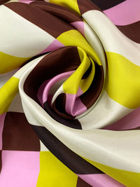 Mahogany/Pastel Magenta/Margarine 100% Rayon Check Stripe Twill Woven - NY Designer - 54W